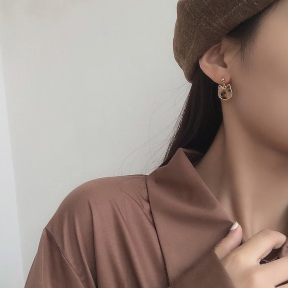 Kitty Cat Head Leopard Fabric Earrings - Picture 9 of 15